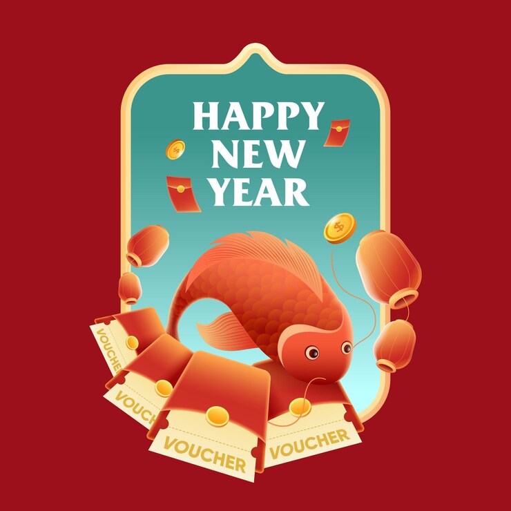 la pantalla aparece Lucky Carp y Lunar Año Nuevo sobres de dinero de la suerte