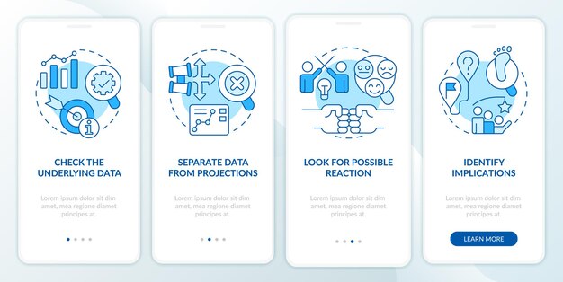 Pantalla de aplicación móvil de incorporación azul de evaluación de tendencias