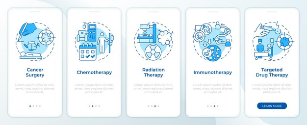 La pantalla de la aplicación móvil de incorporación azul para el tratamiento del cáncer