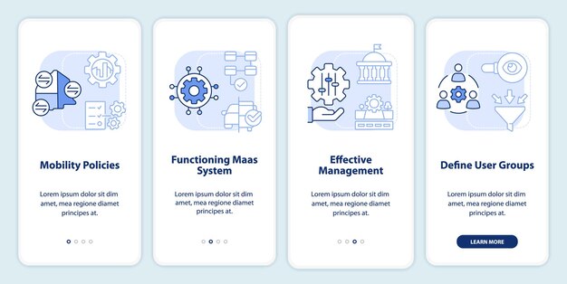 Pantalla de aplicación móvil de incorporación de componentes de introducción de MaaS azul claro