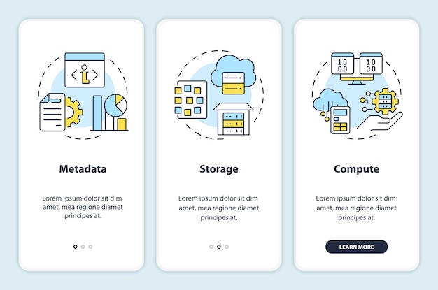 Pantalla de la aplicación móvil de incorporación del lago de datos y el almacén