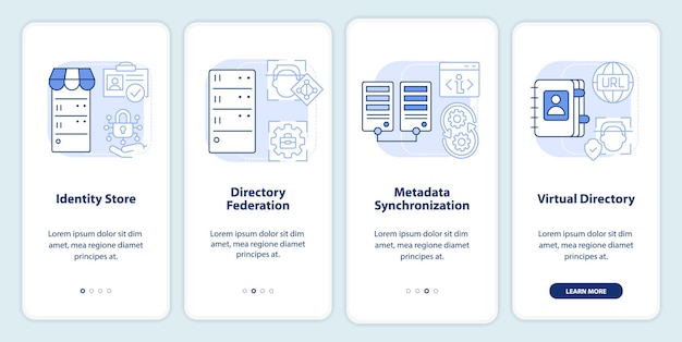 Pantalla de aplicación móvil de incorporación de servicios de directorio azul claro