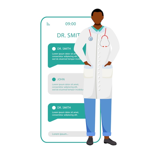 Pantalla de aplicación de teléfono inteligente de consulta médica remota.