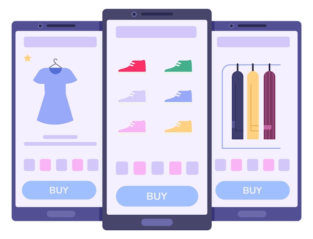 Pantalla de la aplicación de la tienda de ropa y zapatos Compras en línea