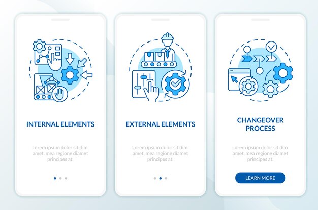 Pantalla azul de aplicación móvil de incorporación de conceptos SMED