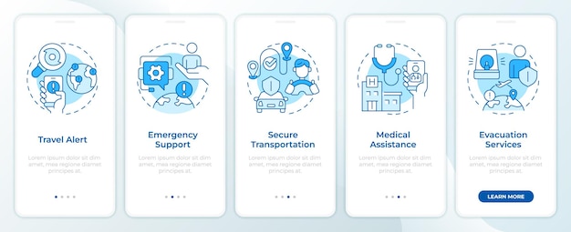 Pantalla azul de la aplicación móvil de incorporación de los servicios de gestión de riesgos de viaje