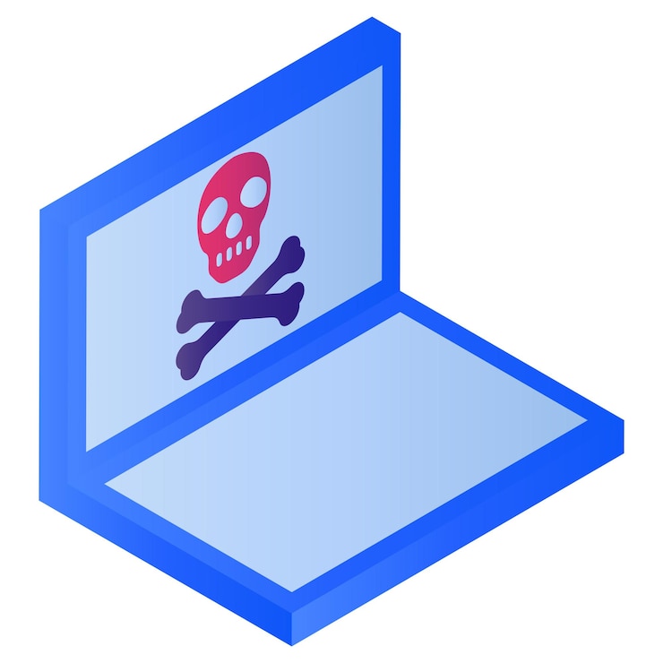 Vector pantalla azul de la muerte concepto isométrico vector de virus informático diseño de icono computación en la nube e internet