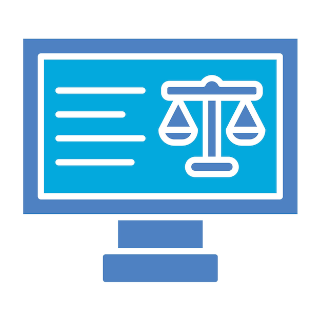 una pantalla azul con un símbolo de justicia y justicia
