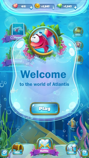 Pantalla de bienvenida para la interfaz de juegos submarinos