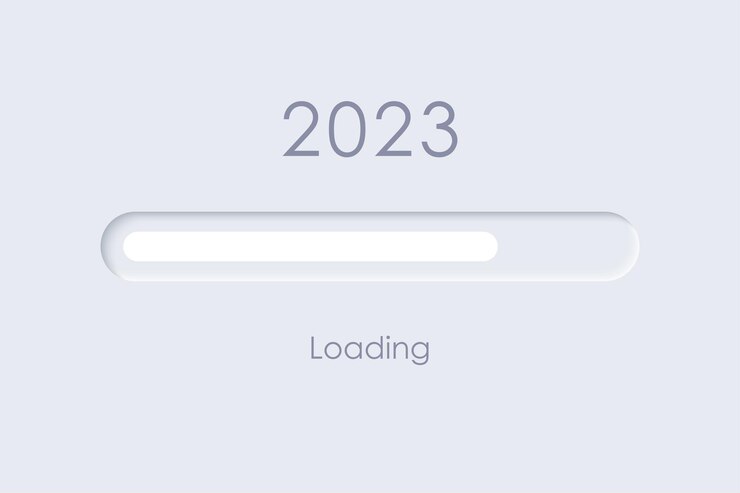 Vector pantalla de carga del año 2023. diseño minimalista neumórfico.
