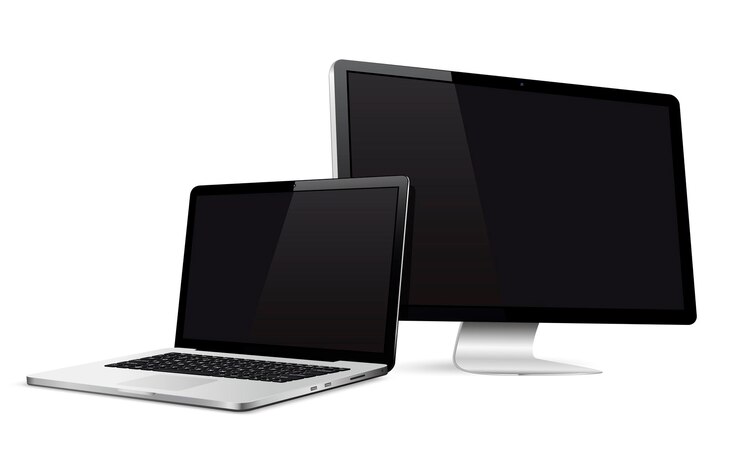 Vector pantalla de computadora de diseño web sensible con laptop aislada