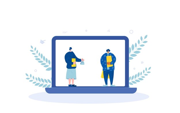 una pantalla de computadora con dos personas de pie delante de ella
