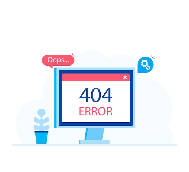 Pantalla de la computadora con error. Ilustración de vector de estilo plano moderno