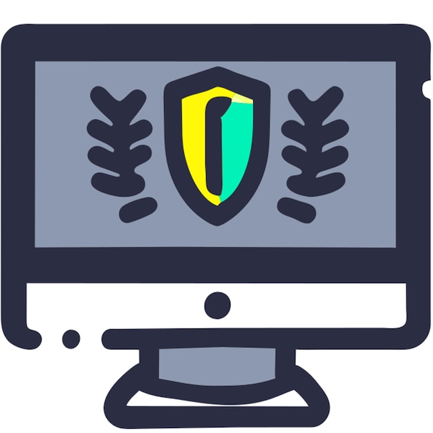 pantalla de computadora con escudo y icono de antenas línea rota