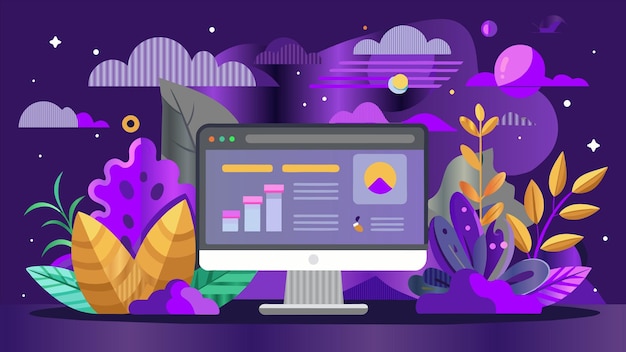 una pantalla de computadora con un fondo púrpura con una nube y un cielo púrpura