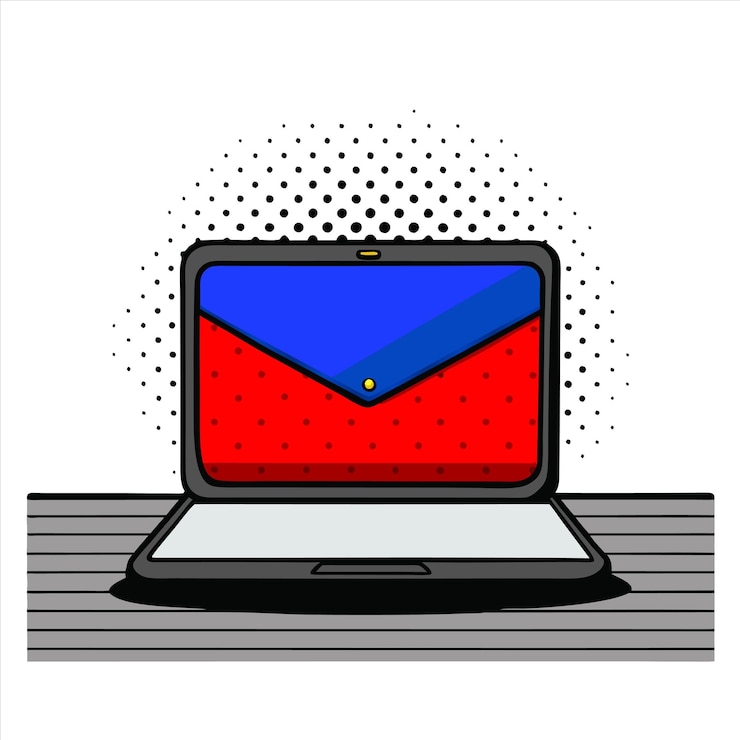 Vector una pantalla de computadora con un fondo rojo y azul con un símbolo rojo y azul