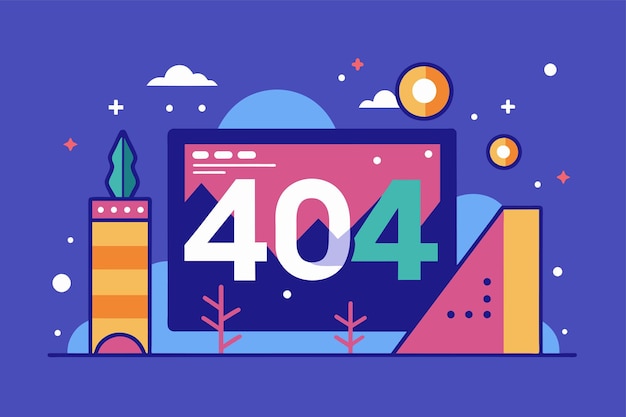 Una pantalla de computadora minimalista que muestra el número cuarenta repetido varias veces en una página de error de pantalla plana y simple 404 Ilustración vectorial plana simple y minimalista
