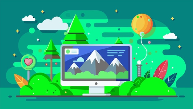 una pantalla de computadora con una montaña al fondo