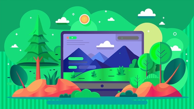una pantalla de computadora con una montaña al fondo