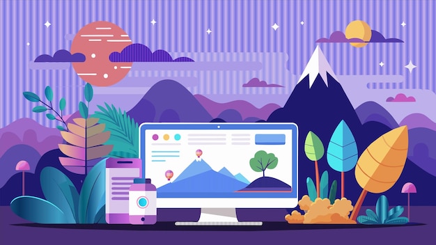 una pantalla de computadora con una montaña al fondo