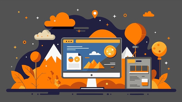 una pantalla de computadora con una montaña y un globo en el fondo