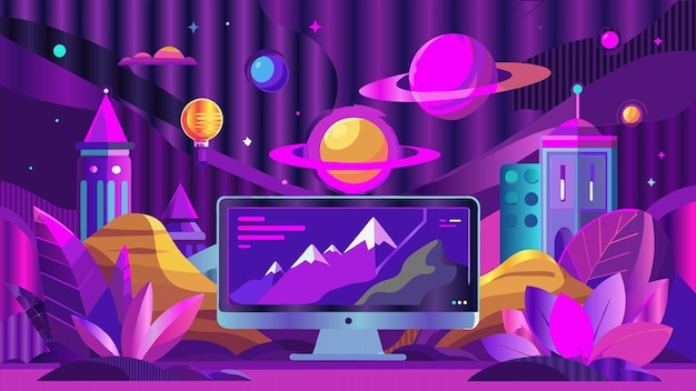una pantalla de computadora con una montaña y una montaña en el fondo