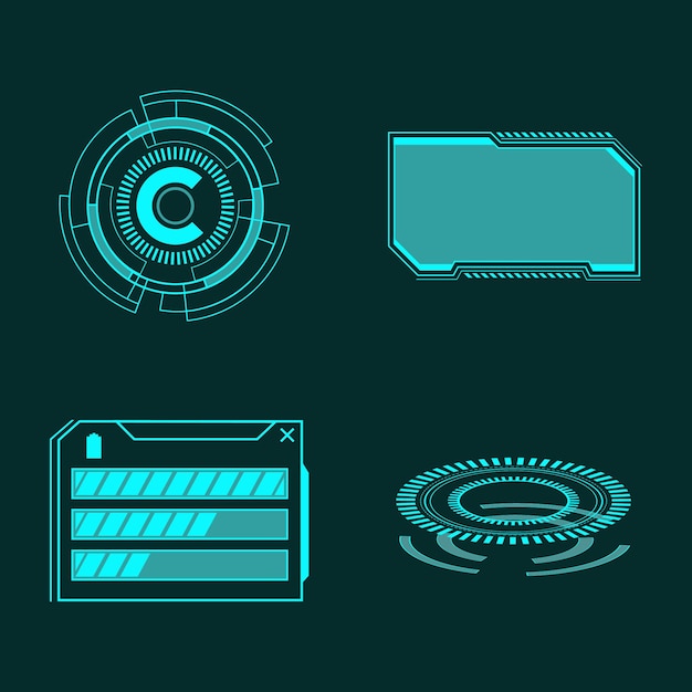 Pantalla de computadora de neón Conjunto de elementos gráficos visuales de tecnología virtual digital moderna