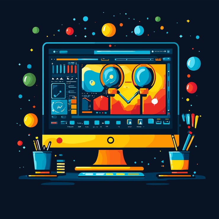Vector una pantalla de computadora con las palabras la hora de 9 00
