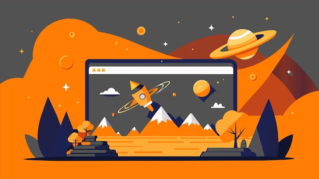 una pantalla de computadora con planetas y planetas en el fondo