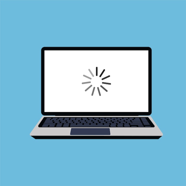 Pantalla de computadora portátil con un vector de icono de carga Carga de pantalla para actualizaciones de software o videos Icono de actualización revestido girando en una pantalla de computadora portátil Vector de concepto de carga de aplicación de computadora