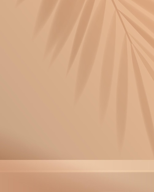 Pantalla cosmética de podio minimalista y premium de fondo marrón claro.