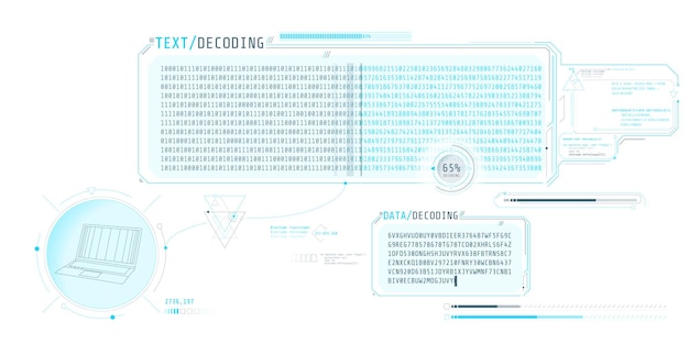 Pantalla de descifrado de datos con ventana de decodificación de texto