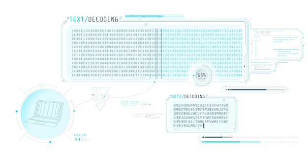 Pantalla de descifrado de datos con ventana de decodificación de texto