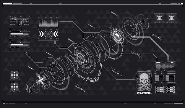 Pantalla frontal para juegos y aplicaciones Tecnología abstracta Espacio Cyberpunk Ilustración de ciencia ficción Tecnología abstracta futurista Plantilla Pantalla VR futurista roja Fondo de interfaz HUD Marco de alta tecnología