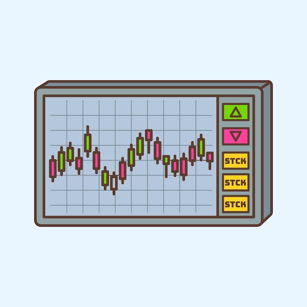 Pantalla con gráfico de vela Ilustración de diseño plano del mercado de valores