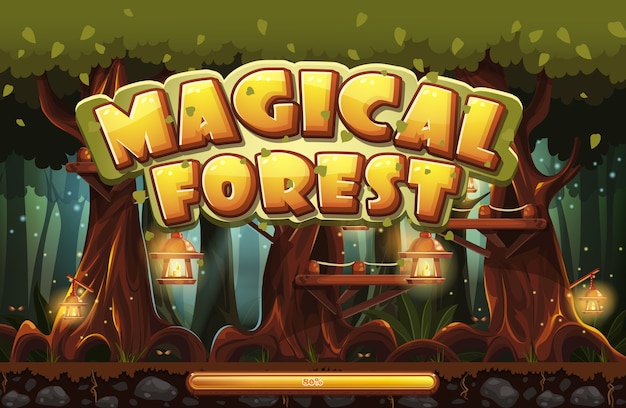 Pantalla de inicio para el bosque mágico del juego de computadora