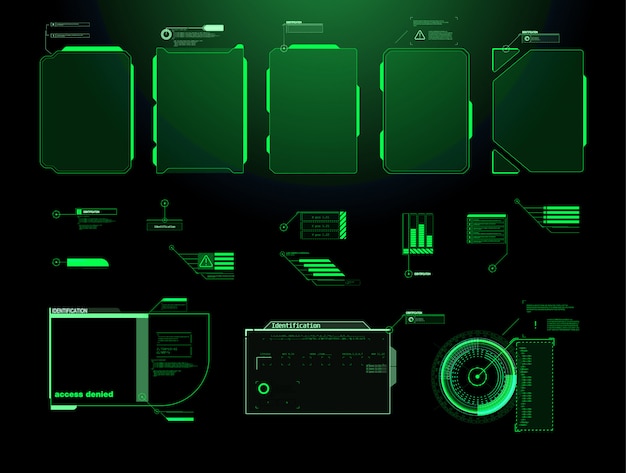 Pantalla de interfaz futurista de hud. títulos digitales de llamadas. hud ui gui conjunto de elementos de pantalla de interfaz de usuario futurista. pantalla de alta tecnología para videojuegos. diseño de concepto de ciencia ficción.