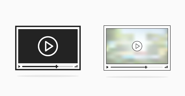 Pantalla de marco de reproductor de video o contorno de línea de ventana de interfaz de usuario de película multimedia y plano negro