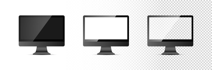 Vector pantalla monitor de computadora con pantalla negra, blanca y transparente. monitor de computadora.