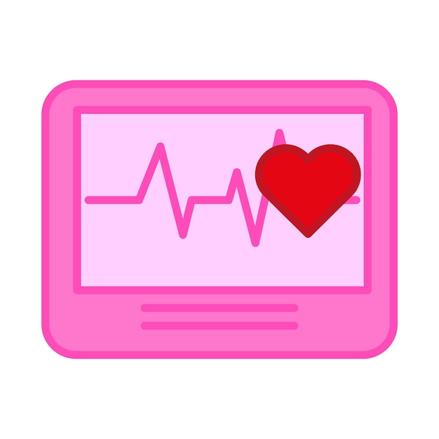 Pantalla de monitoreo de latidos cardíacos Forma de corazón rojo Pantalla médica rosada Símbolo de salud vectorial