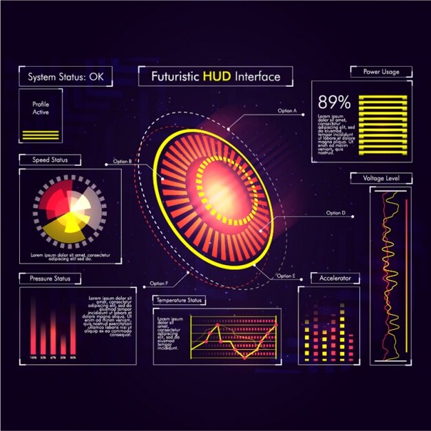 Vector pantalla oscura con interfaz futurista