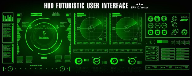 Pantalla de panel de interfaz de usuario verde futurista de HUD pantalla de tecnología de realidad virtual