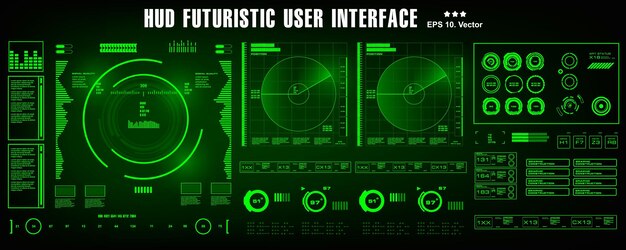 Pantalla de panel de interfaz de usuario verde futurista de HUD pantalla de tecnología de realidad virtual