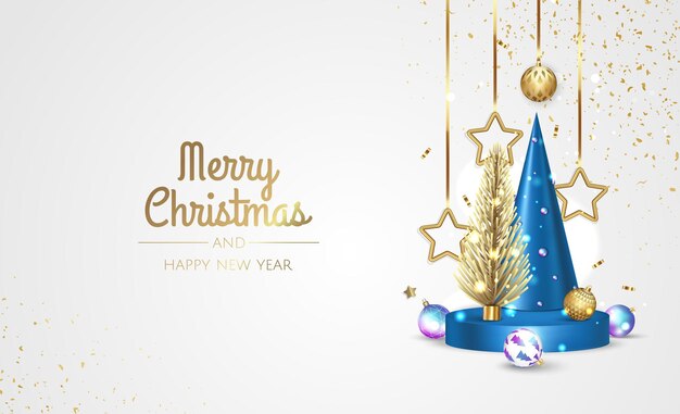 Pantalla de podio de círculo 3D con árbol de Navidad Fondo de vacaciones de invierno