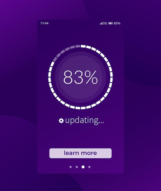 Vector pantalla de progreso, actualización, interfaz de aplicación móvil, vector de interfaz de usuario