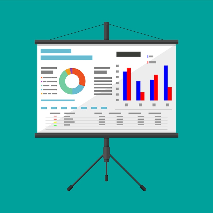 Vector pantalla de proyección con presentación comercial.