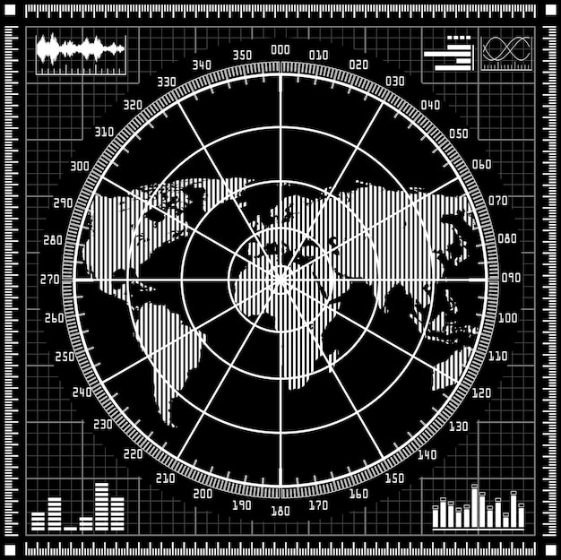 Vector pantalla de radar ilustración vectorial en blanco y negro