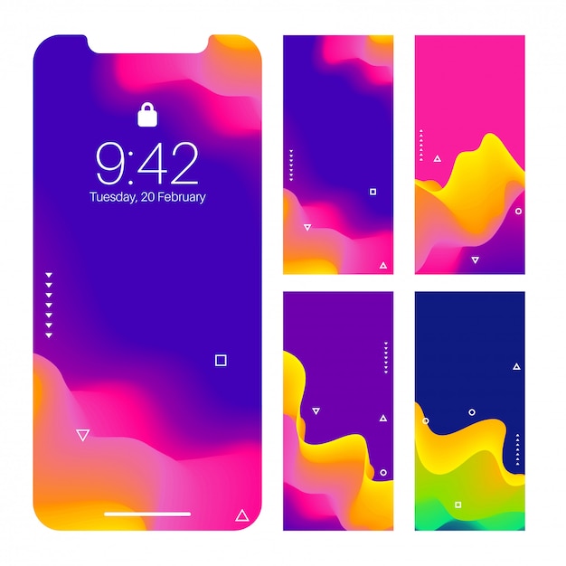 Pantalla de smartphone con conjunto de diseño de papel tapiz ondulado abstracto.