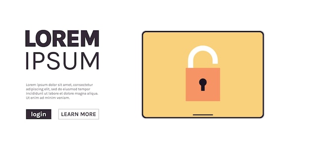 Pantalla de tablet pc bloqueada y concepto de cuenta móvil con candado ilustración vectorial plana.