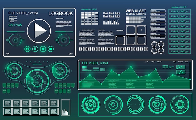 Pantalla de tecnología de realidad virtual con pantalla de tablero de música hud futurista